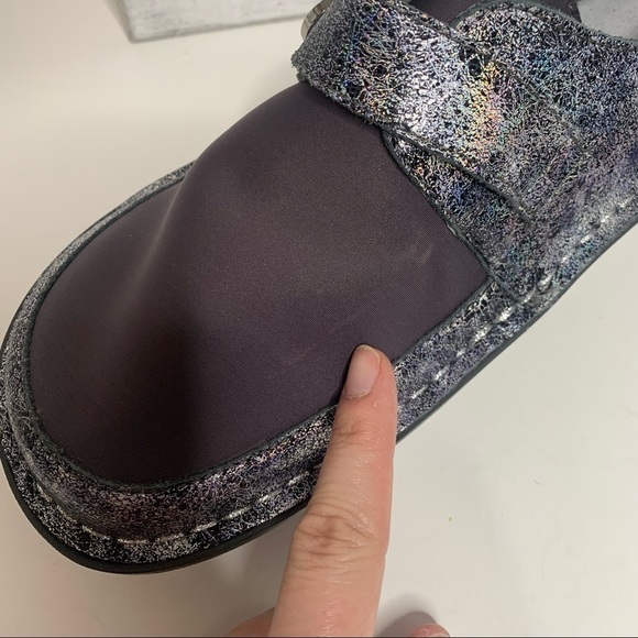 NWOT Alegria Comfort Dream Fit Neoprene Metallic Blue Gray Den-735 Slip On Clogs - Picture 12 of 16